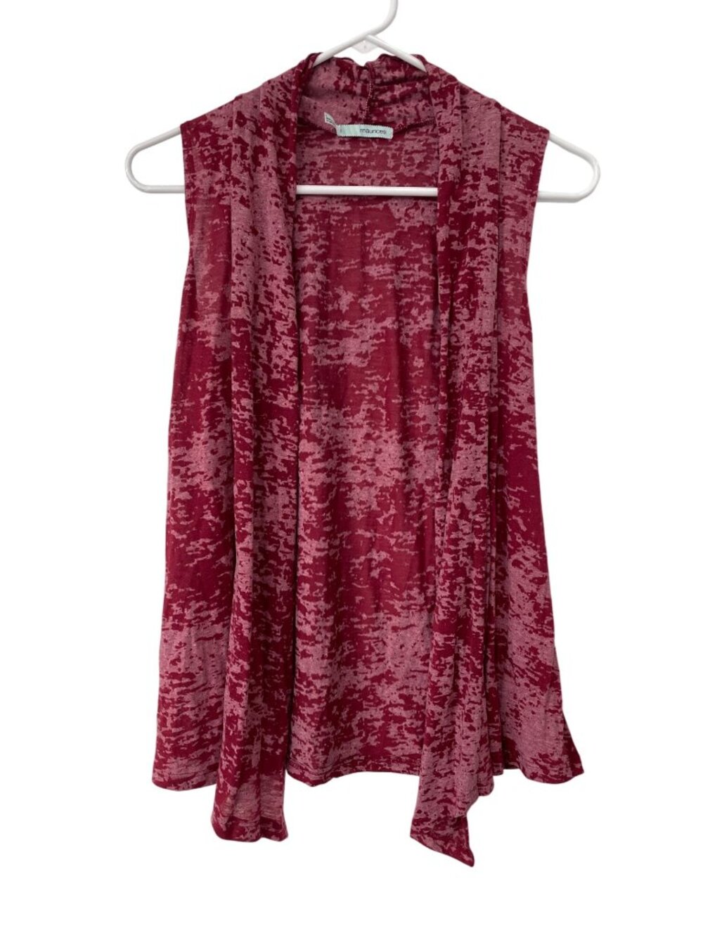 Maurices Cardigan Vest Large Burnout Sleeveless Open Front Red Lounge Comfort